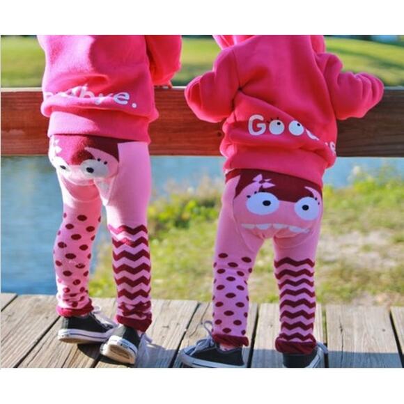 Doodle Pants Girl Pink Monster Leggings Chevron Polkadot Legs Small 3-12 Months - Picture 2 of 7